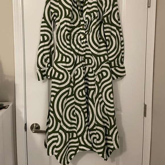 NWT By Anthropologie Long Sleeve Poplin Button Down green and white shirt dress - Picture 4 of 9